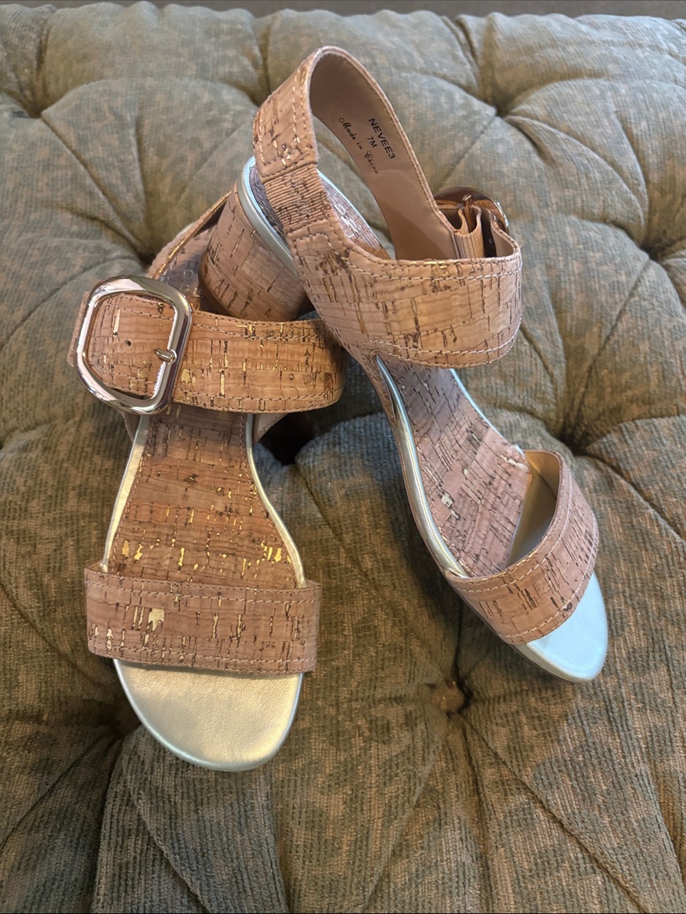 Donald Pliner Women’s Cork Sandals with Gold Buckle. New without tags.